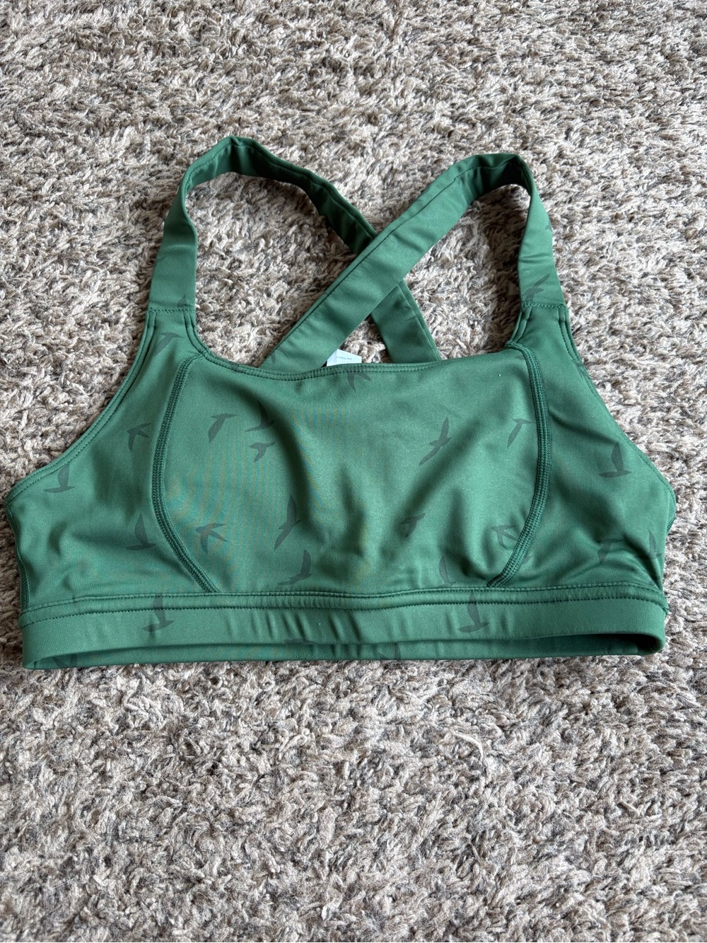 Oiselle Bird Print Crossback Sports Bra Green/Black High Support Size 6
